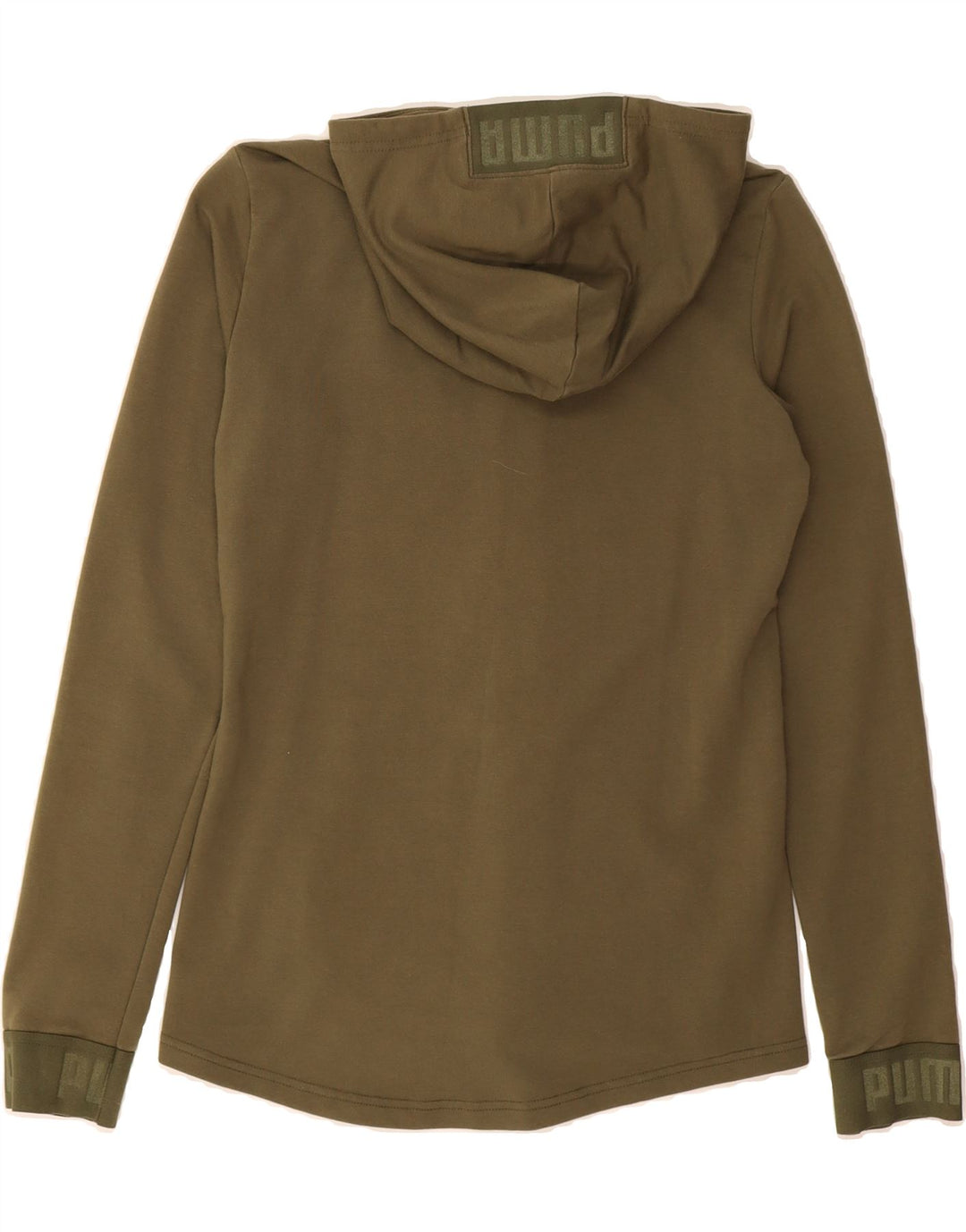 PUMA Womens Graphic Zip Hoodie Sweater UK 12 Medium Khaki Cotton Vintage Puma and Second-Hand Puma from Messina Hembry 