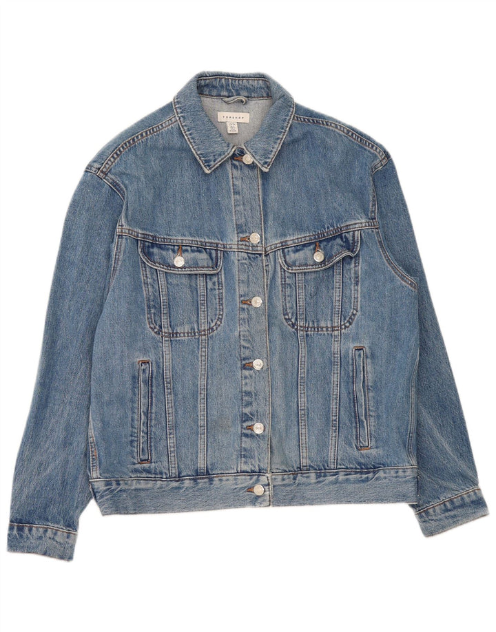 Jaqueta jeans feminina superdimensionada Topshop Reino Unido 10 algodão azul pequeno