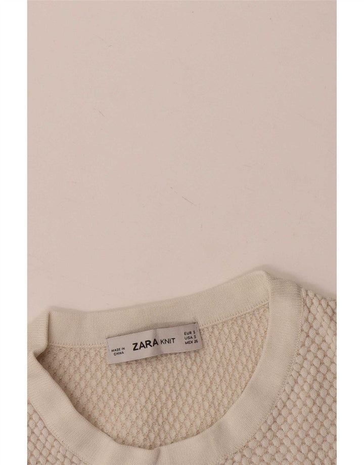 Zara Suéter feminino cropped com gola redonda Reino Unido 8 pequeno branco