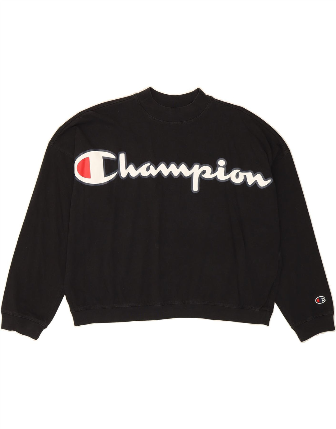 CHAMPION Womens Graphic Oversized Sweatshirt Jumper UK 6 XS Black Cotton Vintage Champion and Second-Hand Champion from Messina Hembry 