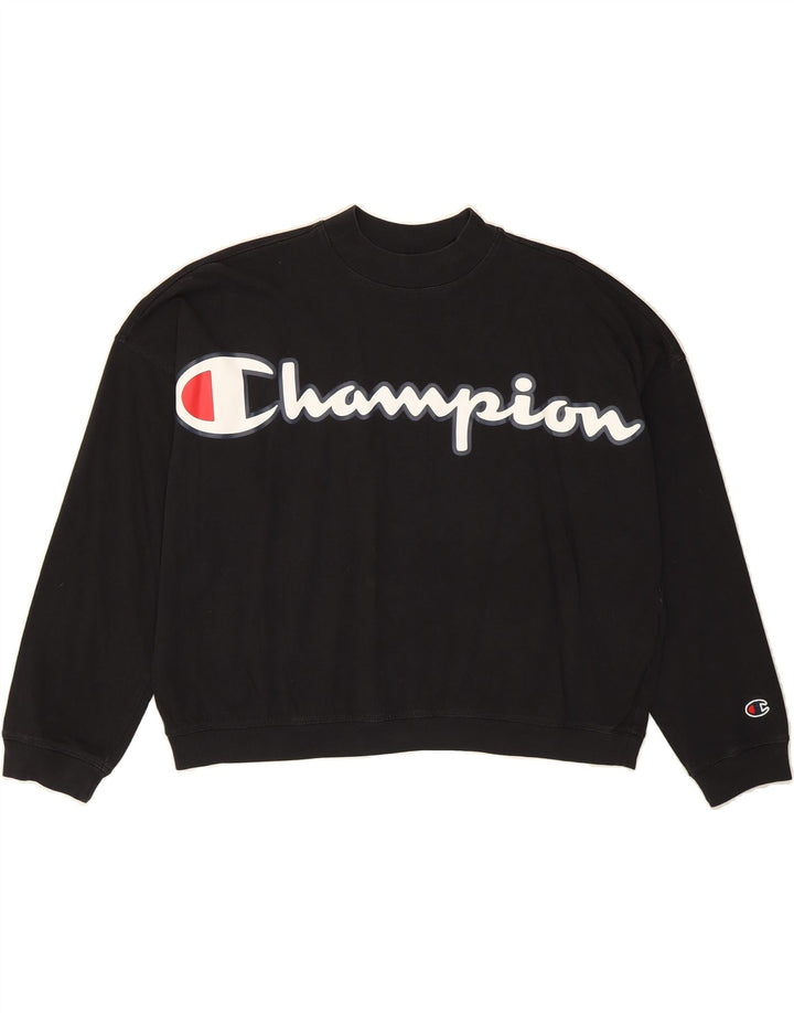 CHAMPION Womens Graphic Oversized Sweatshirt Jumper UK 6 XS Black Cotton Vintage Champion and Second-Hand Champion from Messina Hembry 