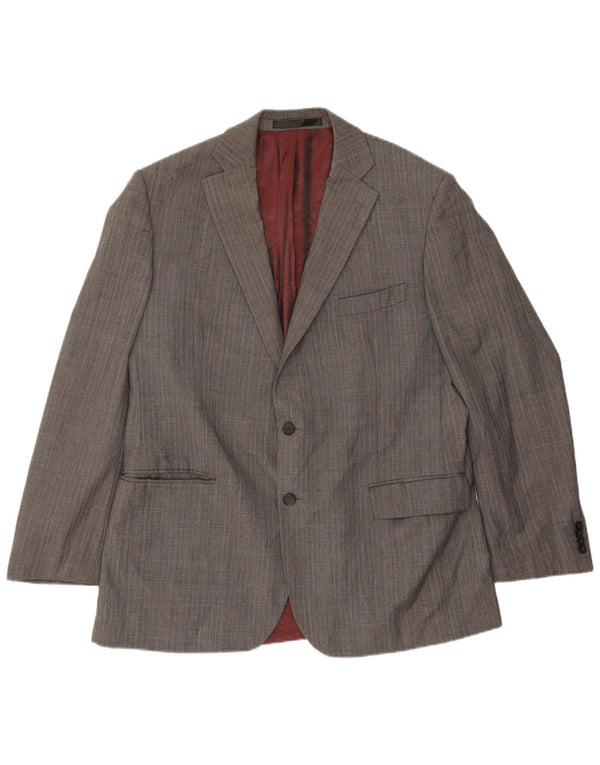 Jaqueta blazer masculina de 2 botões Marks & Spencer Reino Unido 44 XL lã espinha de peixe cinza