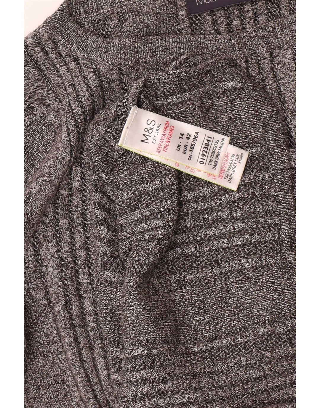 Top feminino Marks & Spencer manga comprida UK 14 viscose listrada cinza médio