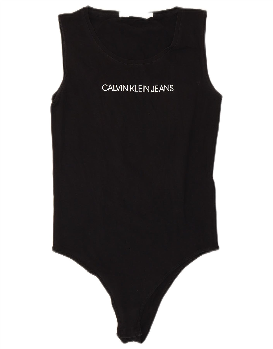 Calvin Klein Jeans feminino gráfico sem mangas bodysuit UK 12 médio preto