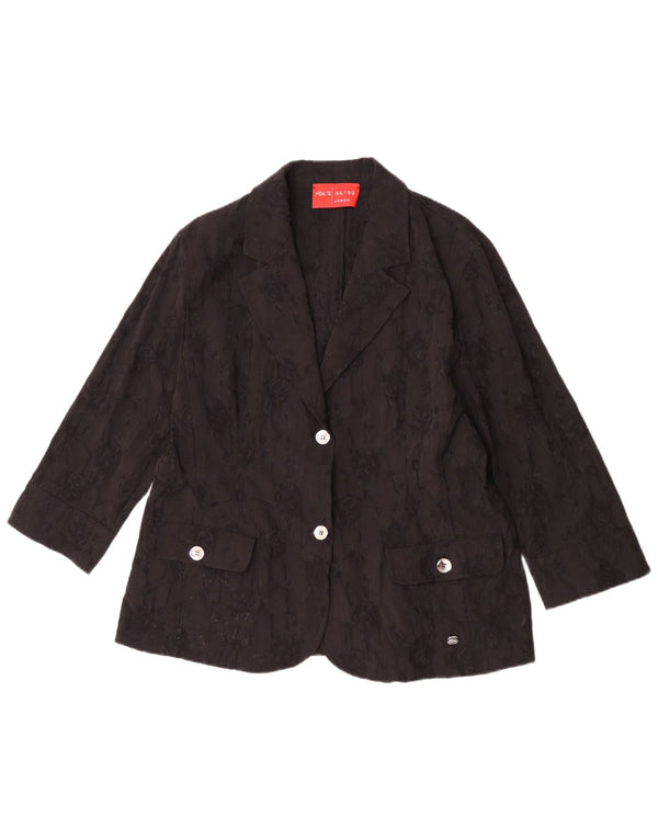 Jaqueta blazer feminina Perte by Krizia com 2 botões, tamanho 25, grande, preta, floral