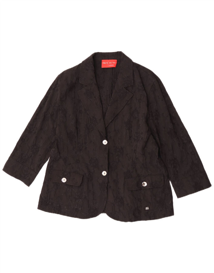 Jaqueta blazer feminina Perte by Krizia com 2 botões, tamanho 25, grande, preta, floral