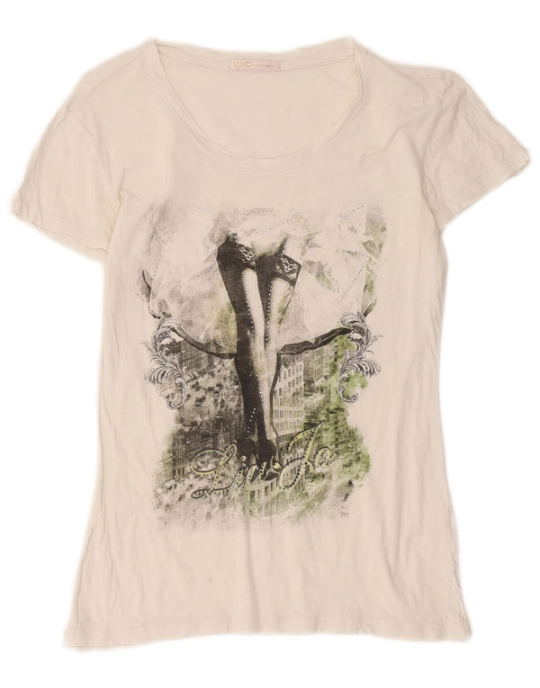 Camiseta feminina Liu Jo com estampa gráfica UK 12 médio branco