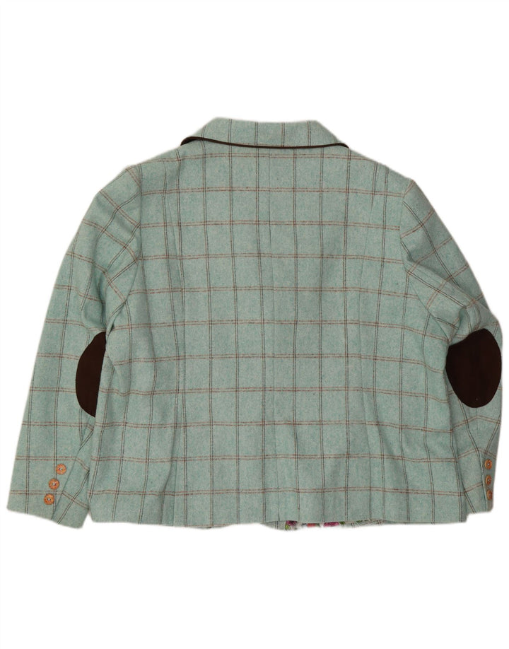Jaqueta blazer feminina Joe Browns com 3 botões Reino Unido 30 7XL xadrez turquesa