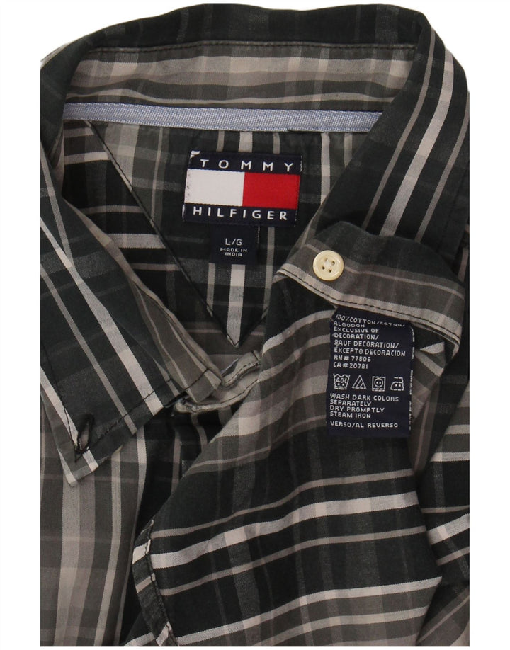 Camisa masculina TOMMY HILFIGER grande algodão xadrez cinza