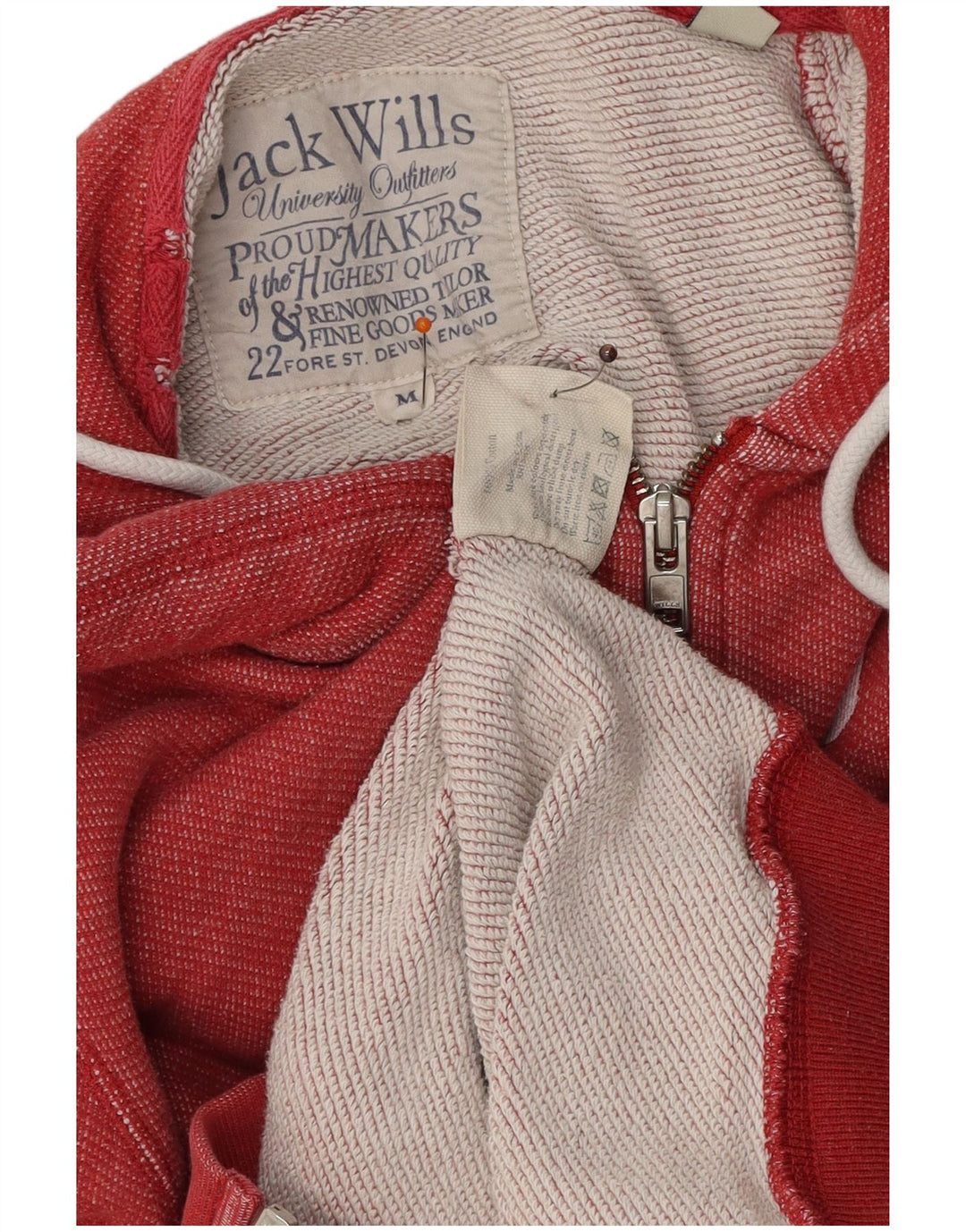 JACK WILLS Suéter masculino com capuz e zíper gráfico médio algodão vermelho