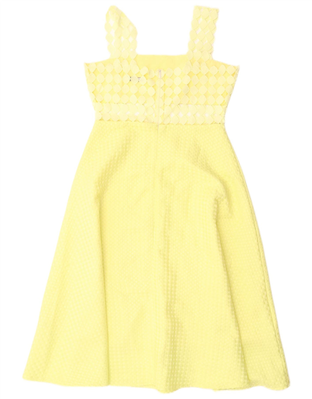 Vestido feminino Paperlace sem mangas evasê UK 12 poliéster amarelo médio