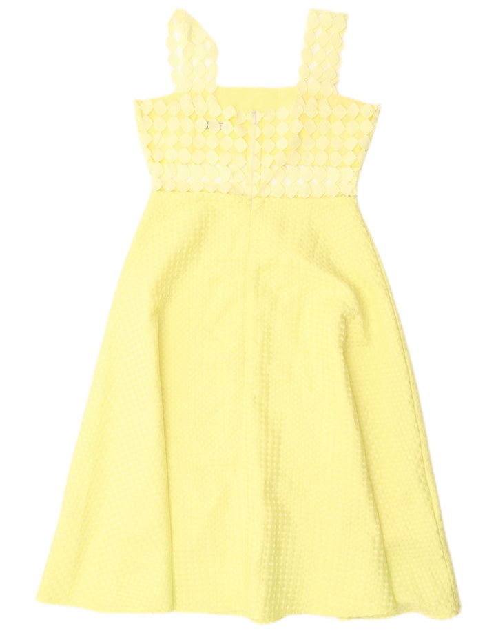 Vestido feminino Paperlace sem mangas evasê UK 12 poliéster amarelo médio