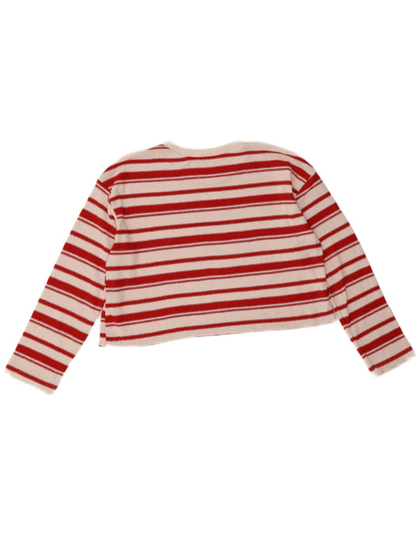 Zara Suéter feminino cropped com gola canoa UK 14 listrado branco médio