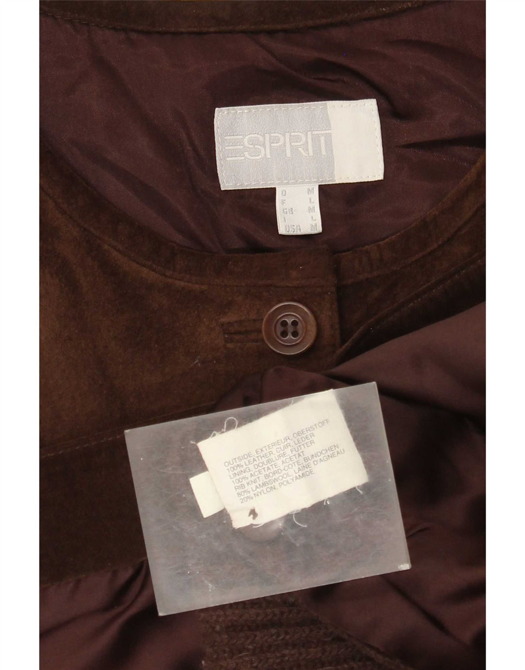 Esprit feminino camurça gilet UK 14 couro marrom médio