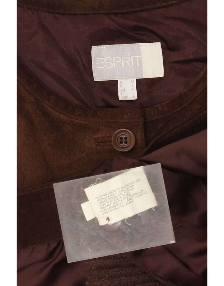 Esprit feminino camurça gilet UK 14 couro marrom médio