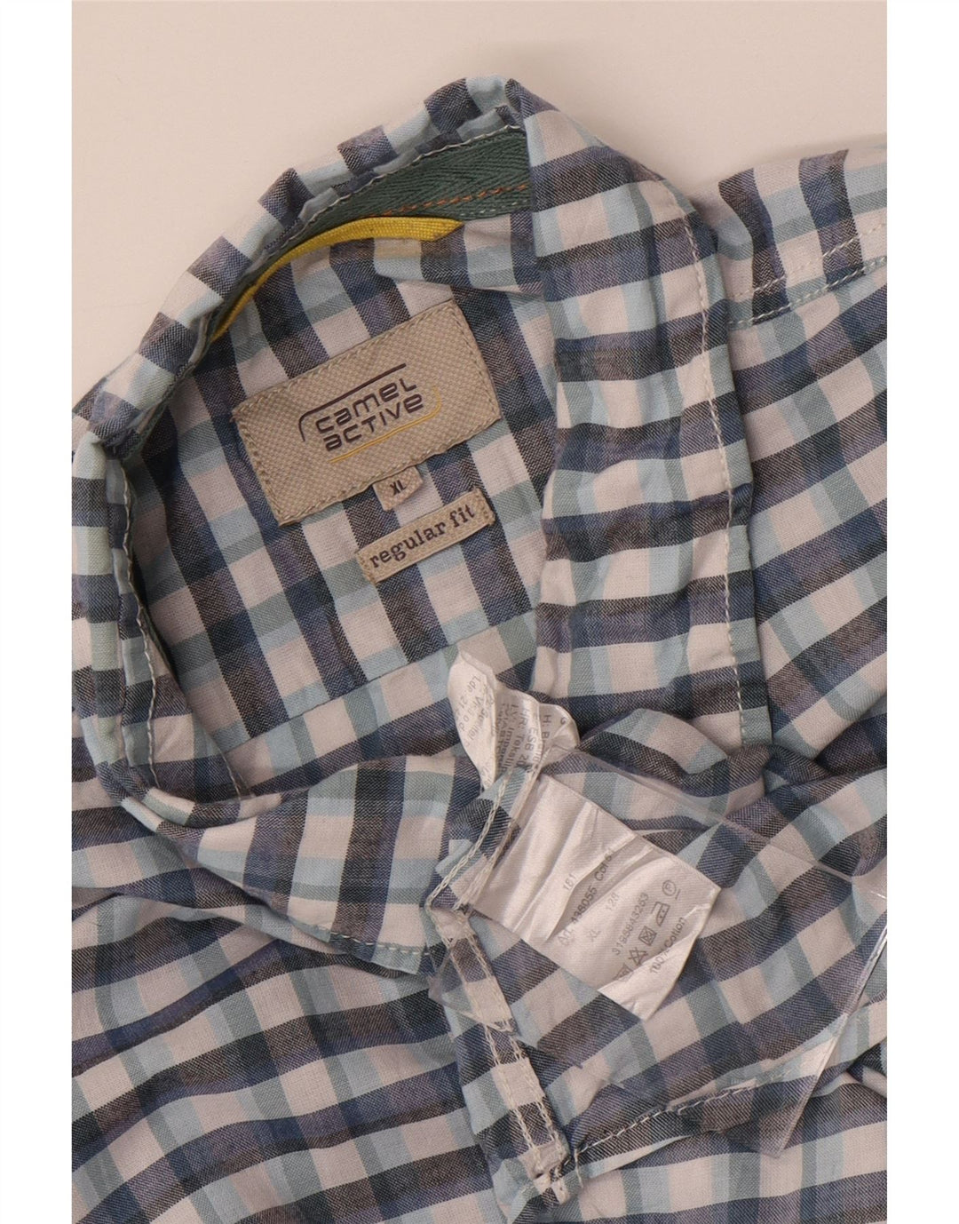 Camisa masculina Camel Active manga curta regular fit XL azul xadrez algodão