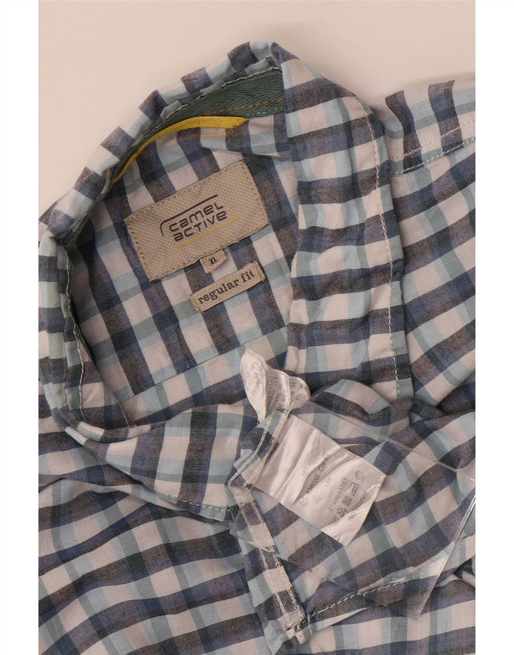 Camisa masculina Camel Active manga curta regular fit XL azul xadrez algodão