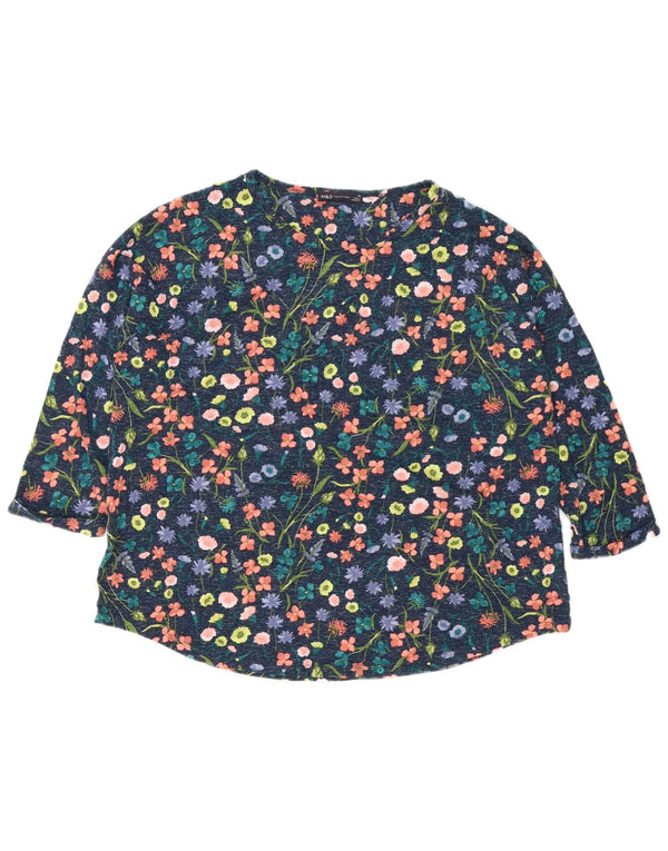 Top feminino Marks & Spencer manga 3/4 UK 22 3XL azul marinho floral poliéster