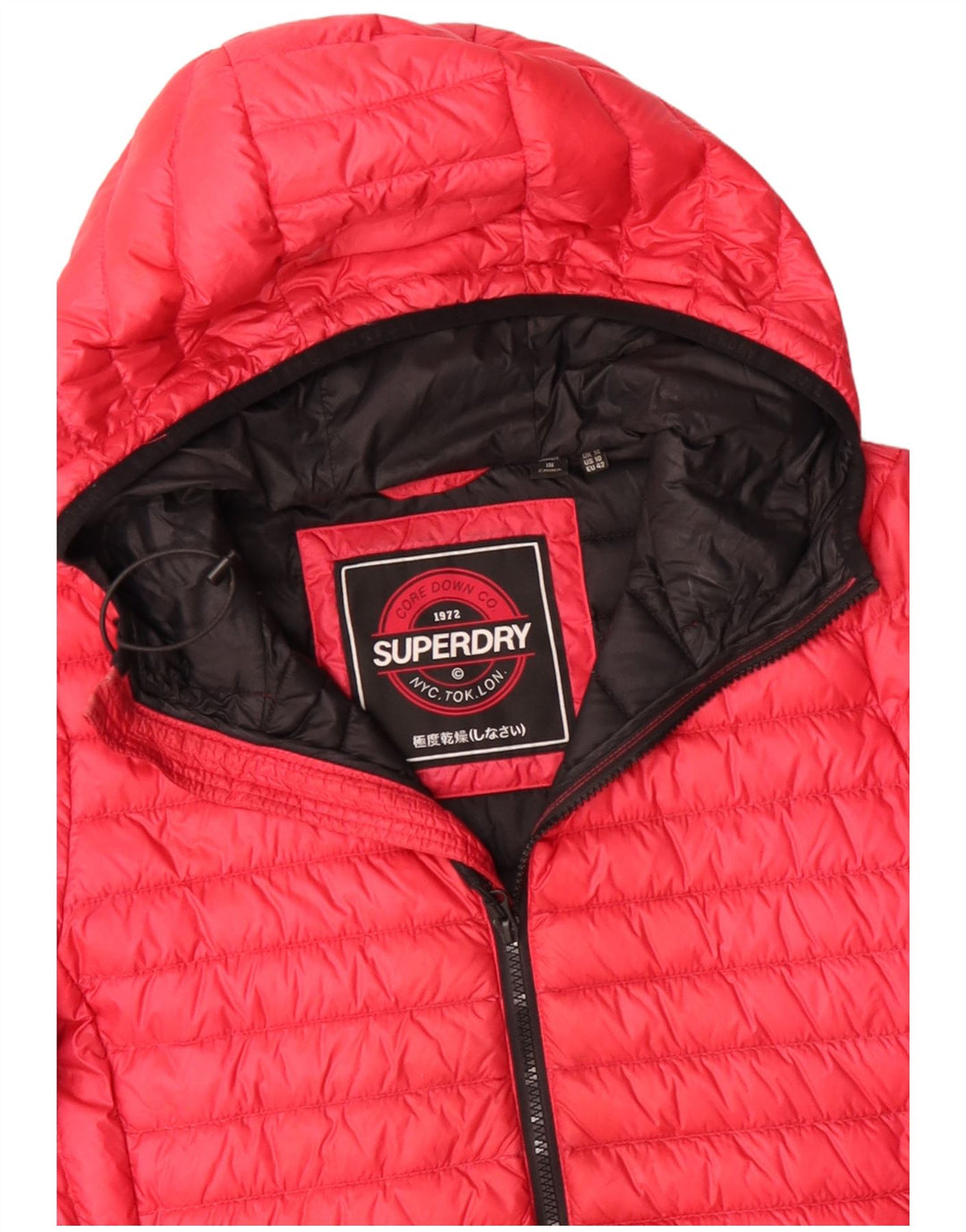 Jaqueta acolchoada com capuz feminina SUPERDRY UK 14 grande poliéster vermelho