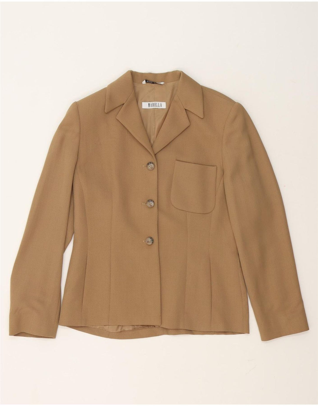 Jaqueta blazer feminina Marella com 3 botões Reino Unido 10 pequena lã virgem bege