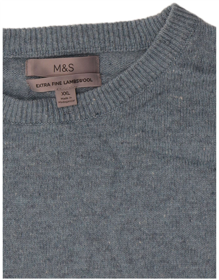 Suéter masculino Marks & Spencer com gola redonda 2XL lã de cordeiro manchada azul