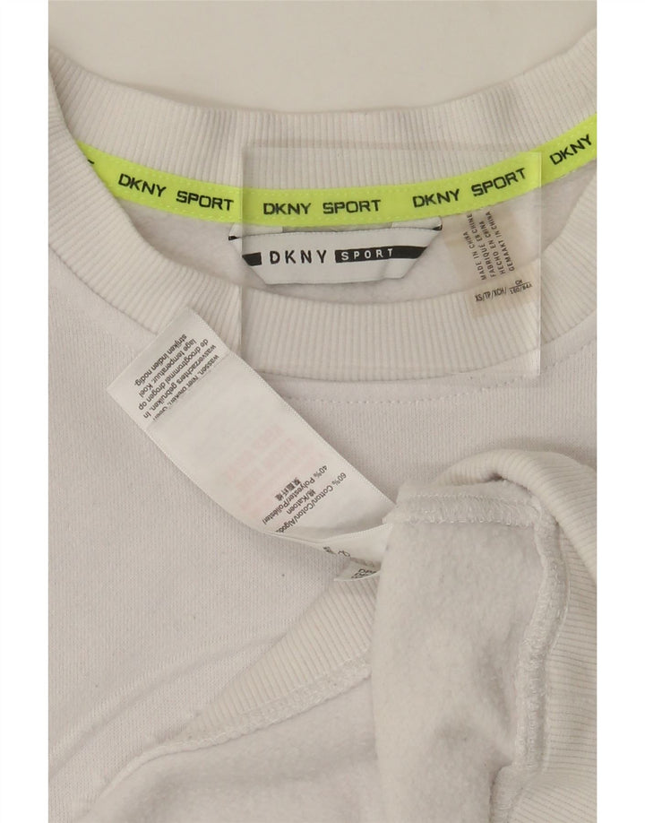 DKNY Womens Graphic Oversized Sweatshirt Jumper UK 6 XS White Cotton Vintage Dkny and Second-Hand Dkny from Messina Hembry 