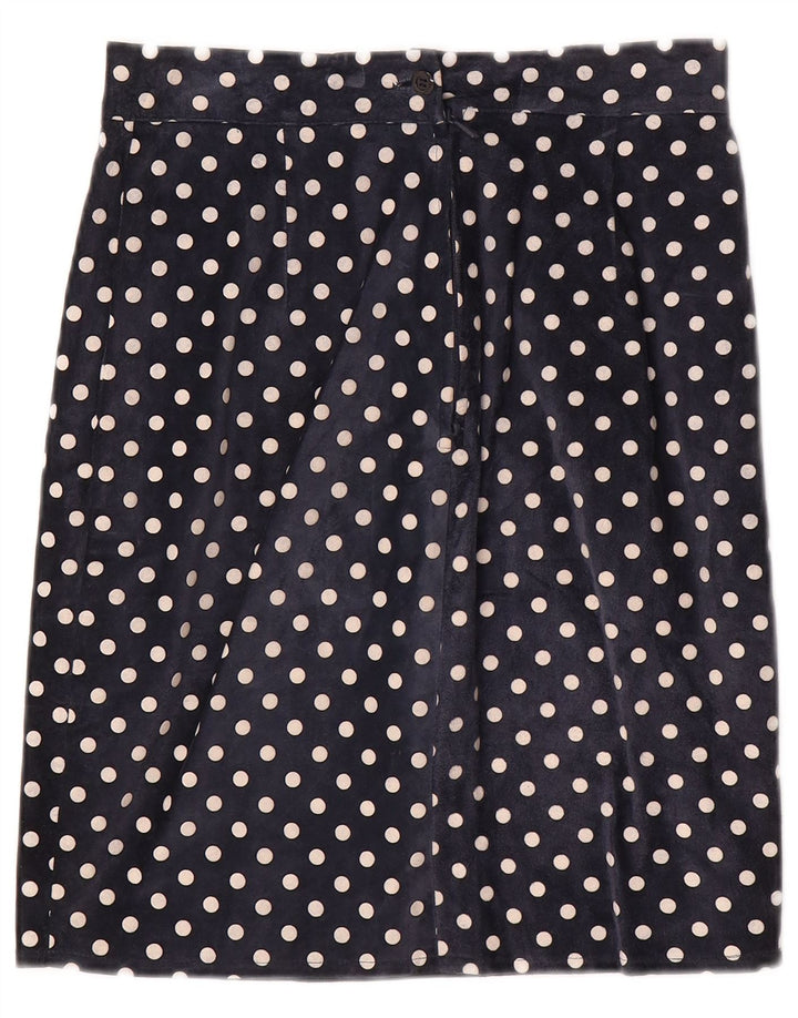Saia reta feminina vintage W28 bolinhas azul marinho médio