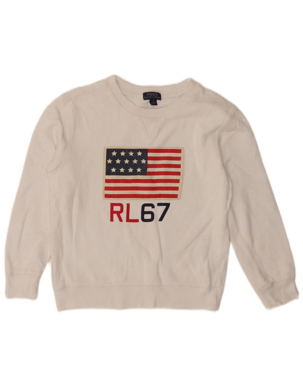 Polo Ralph Lauren Meninos moletom gráfico jumper 6-7 anos algodão branco