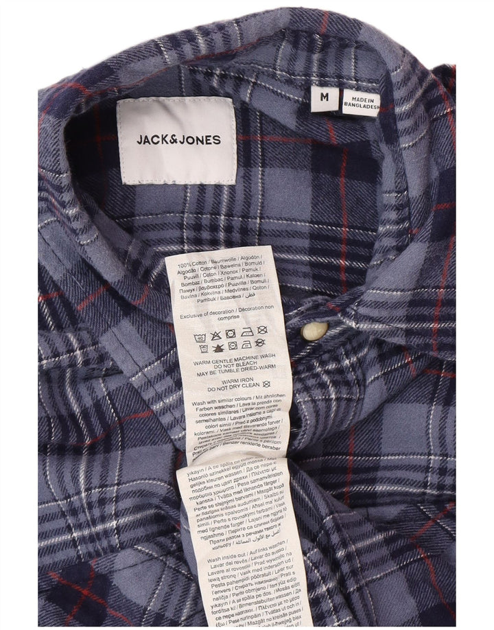 Camisa masculina de flanela Jack & Jones de algodão xadrez azul marinho médio