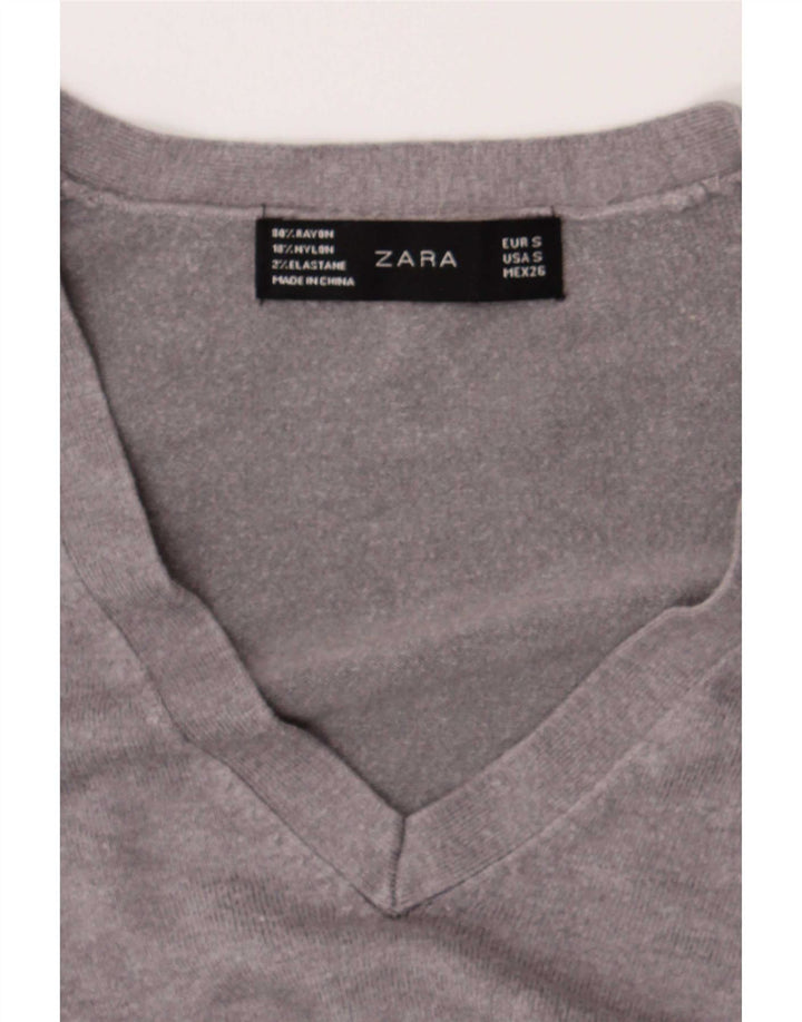 Suéter feminino Zara com decote em V Reino Unido 10 pequeno cinza