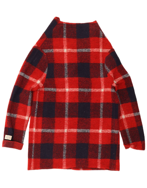 Suéter feminino Woolrich Longline Cardigan Reino Unido 10 lã xadrez vermelha pequena