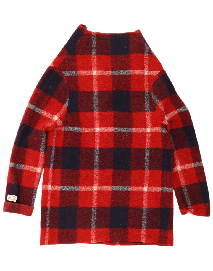 Suéter feminino Woolrich Longline Cardigan Reino Unido 10 lã xadrez vermelha pequena