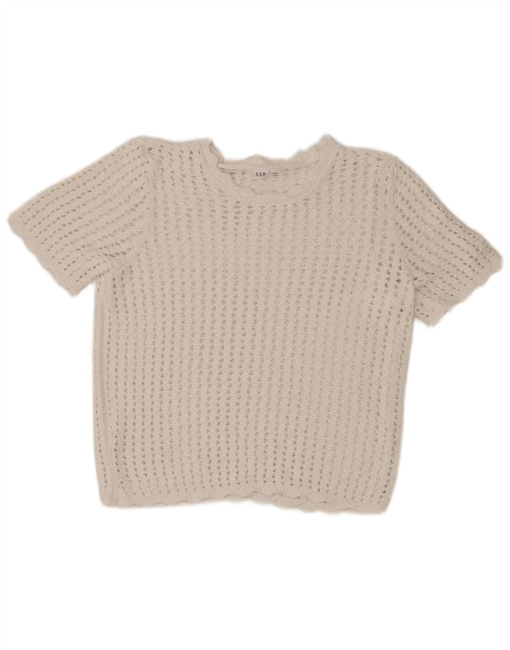 Blusa feminina de crochê Gap Top UK 14 médio branco
