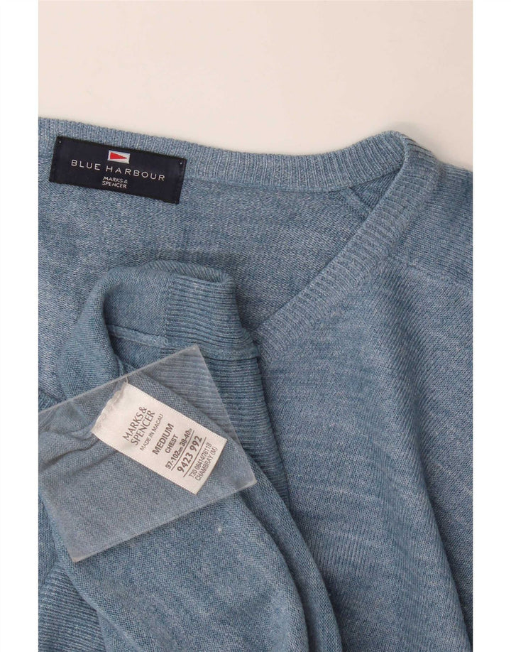 Suéter masculino Marks & Spencer Blue Harbor com decote em V, acrílico médio