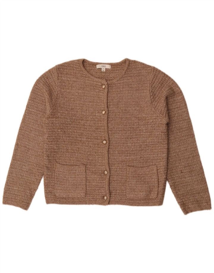 Suéter cardigã feminino Marks & Spencer Reino Unido 14 poliéster marrom médio