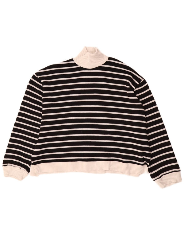 Suéter feminino Zara com gola tartaruga UK 14 listrado preto médio
