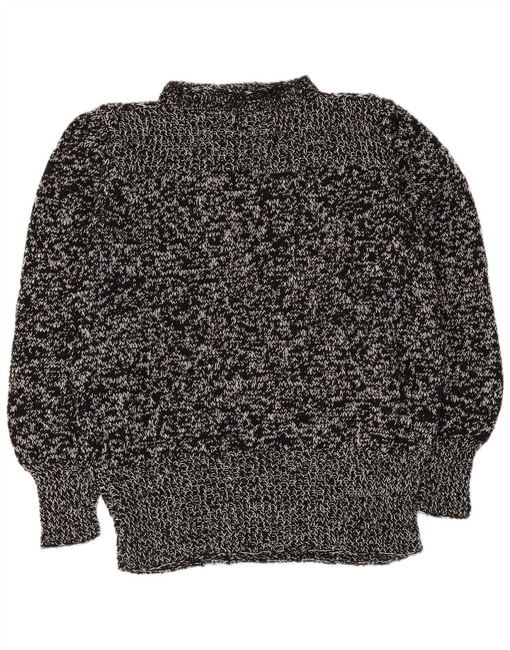 Suéter feminino vintage com gola tartaruga Reino Unido 14 médio preto manchado