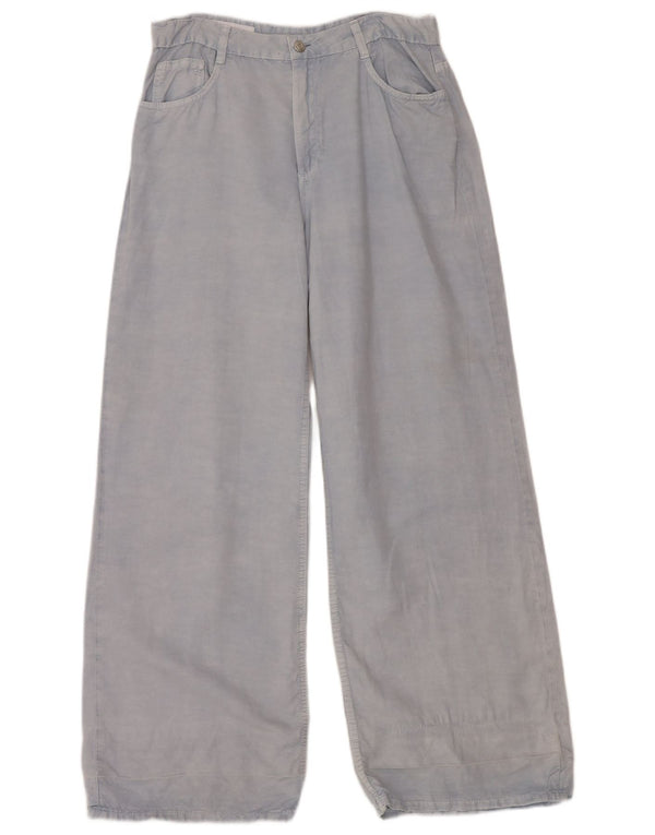 Zara Calça feminina casual de perna larga EU 40 Médio W30 L32 Linho Azul