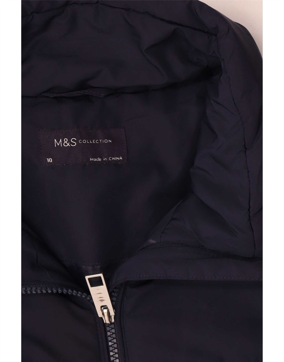 Jaqueta acolchoada feminina Marks & Spencer UK 10 poliéster azul marinho pequeno