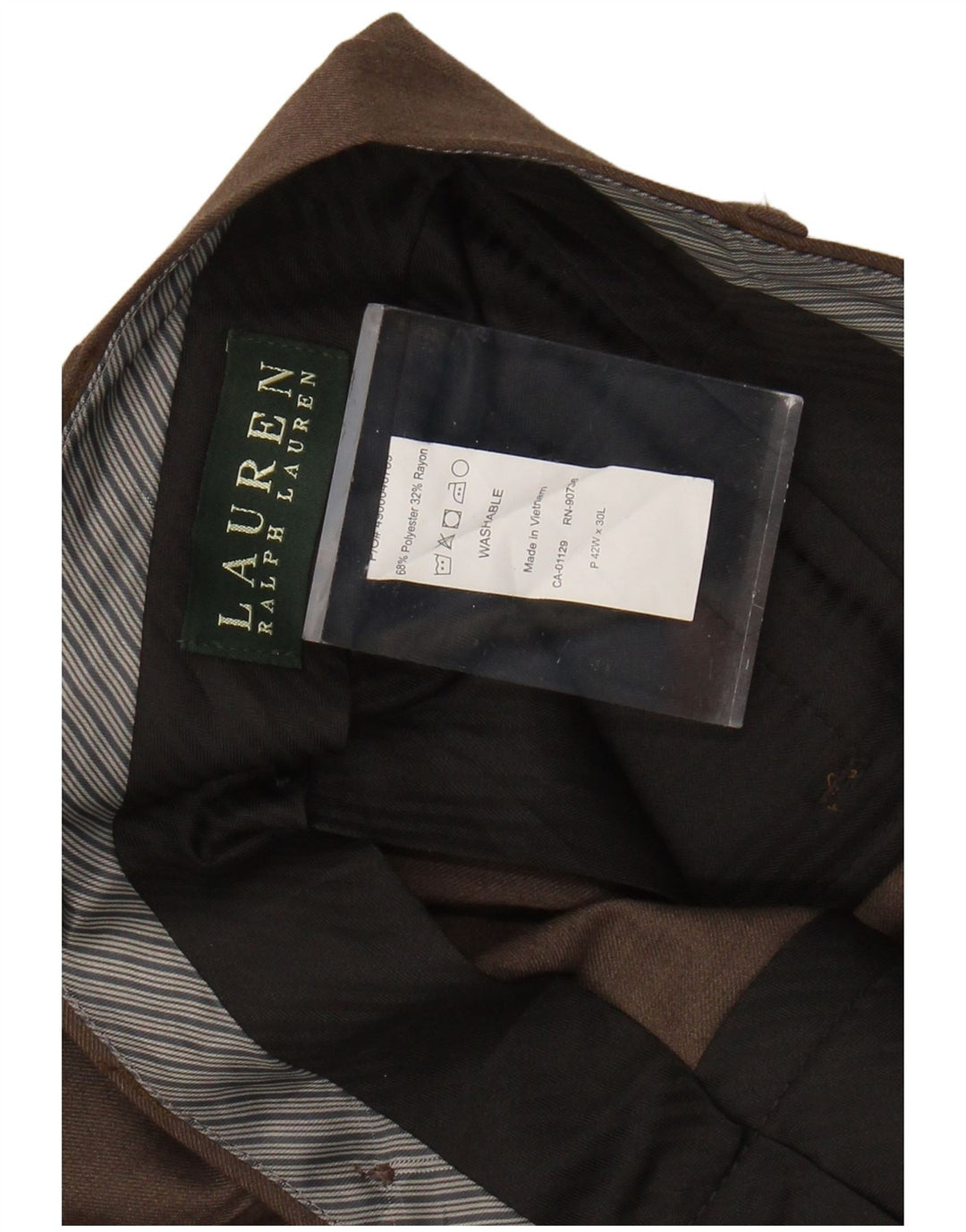 Calça de terno masculina RALPH LAUREN W42 L30 poliéster marrom