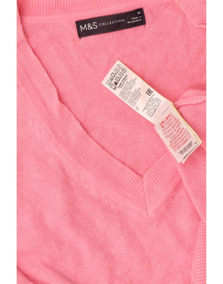 Suéter feminino Marks & Spencer com decote em V Reino Unido 14 acrílico rosa médio