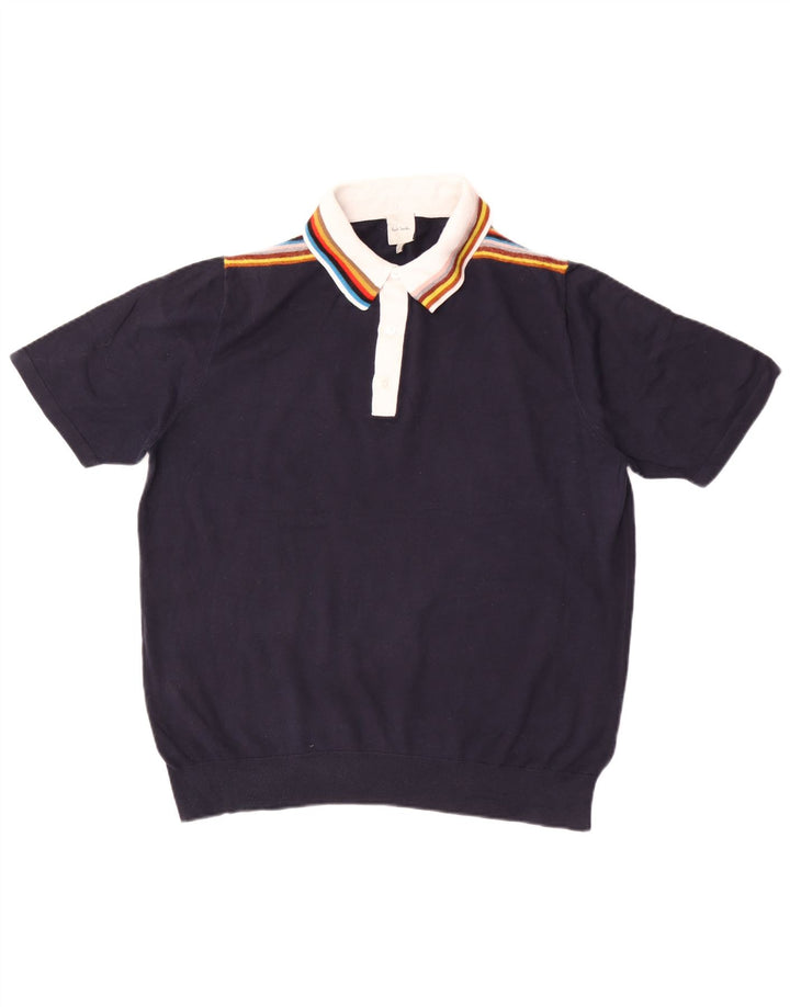 Suéter masculino Paul Smith de manga curta com gola polo, azul marinho médio