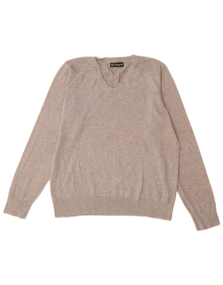 Suéter feminino Marks & Spencer Autograph com decote em V Reino Unido 14 cinza médio