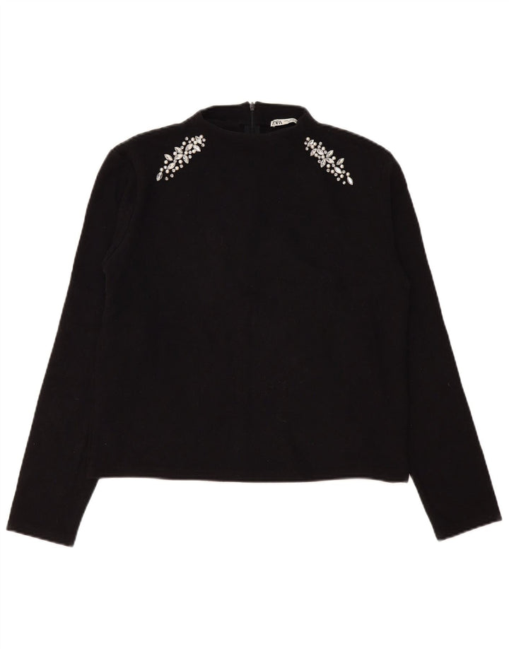 Top feminino Zara manga comprida UK 14 médio preto