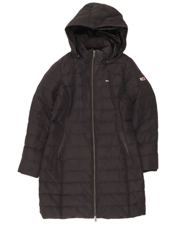 Casaco acolchoado com capuz feminino Tommy Hilfiger Reino Unido 14 poliéster preto médio