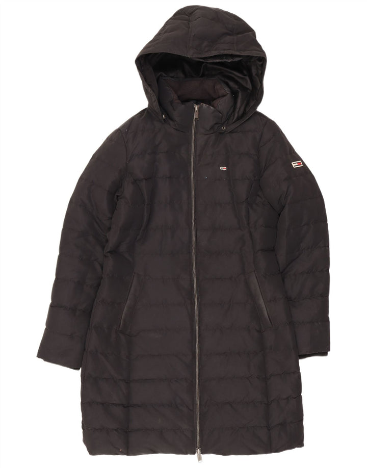 Casaco acolchoado com capuz feminino Tommy Hilfiger Reino Unido 14 poliéster preto médio