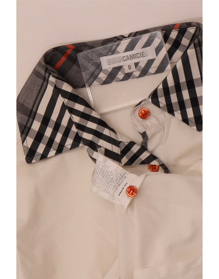 Camisa feminina Naracamicie EUA 0 XS algodão xadrez branco