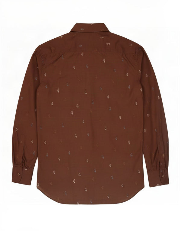 Camisa vintage masculina com padrão abstrato tamanho 37 seda marrom médio