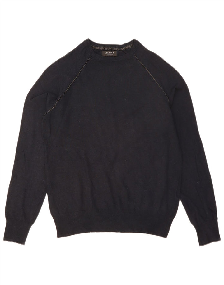 Suéter masculino ZARA com gola redonda e viscose azul marinho pequeno