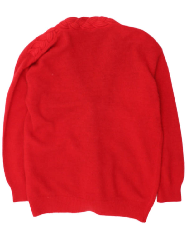 Suéter cardigã feminino Max Dine Reino Unido 18 XL lã de cordeiro vermelha